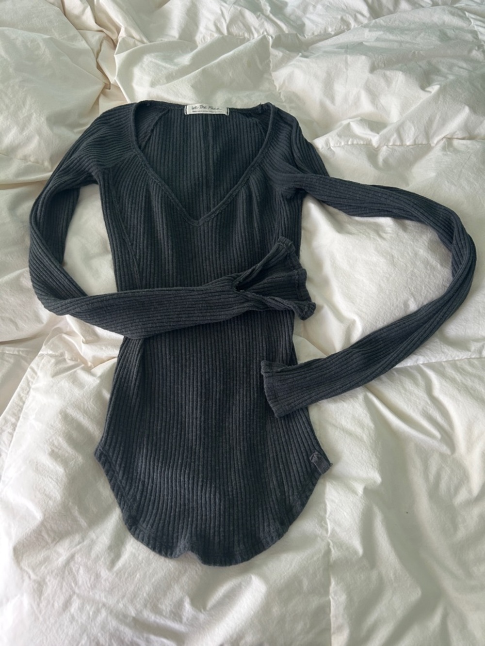 We The Free Black Ribbed V-Neck Tunic Top